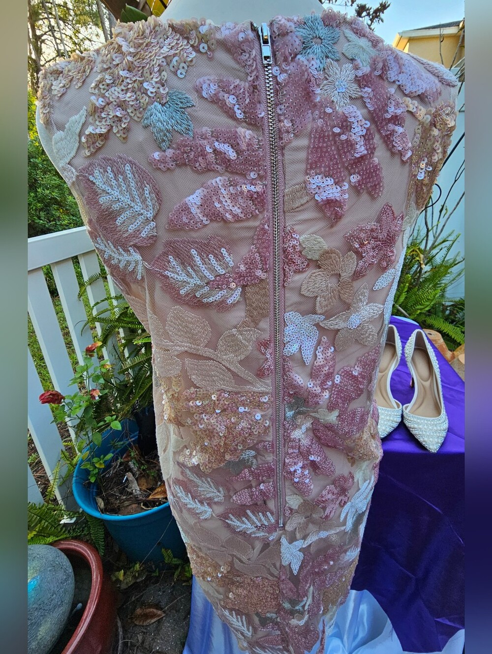 NWT MABLE Pink Floral Sequin Embroidered Sleeveless Mini Dress Small - Picture 4 of 14